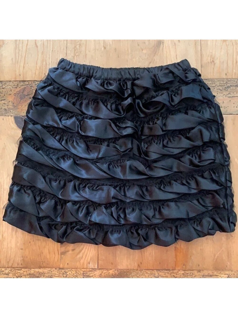 EUC girls hanna andersson black satin tulle ruffle skirt size 8